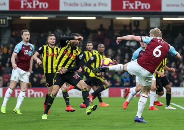 Burnley's Ben Mee shoots at goal 

Photographer Andrew Kearns/CameraSport

The Premier League - Watford v Burnley - Saturday 19 January 2019 - Vicarage Road - Watford

World Copyright © 2019 CameraSport. All rights reserved. 43 Linden Ave. Countesthorpe. Leicester. England. LE8 5PG - Tel: +44 (0) 116 277 4147 - admin@camerasport.com - www.camerasport.com