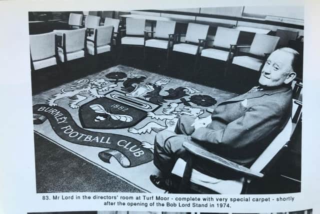 Bob Lord in the boardroom at Turf Moor just after the opening of the Bob Lord stand in 1974.