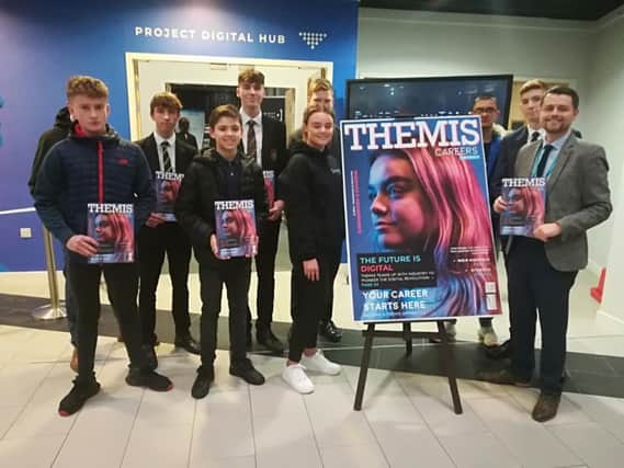 The launch of the latest edition of the Themis Careers magazine, with cover star Carla Birtwistle, Paul Sharples, Themis Business Solutions Manager, and Themis Gold apprenticeship candidates