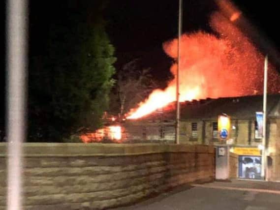 The flames at their height in Padiham last night