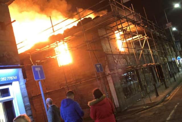 The flames take hold at the Storm Art Gallery in Padiham last night.