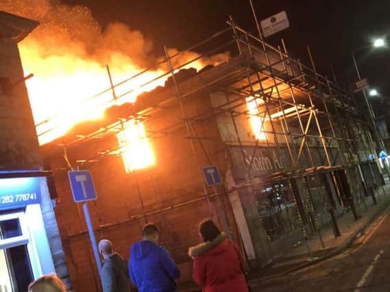 The flames take hold at the Storm Art Gallery in Padiham last night.