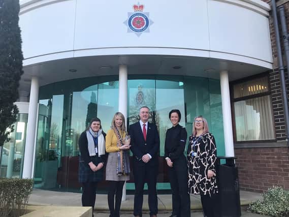 (From left): Claire Joule, Restorative Justice coordinator; Helena Cryer, Restorative Justice Manager, Clive Grunshaw, Lancashire Police and Crime Commissioner; Jo Edwards, Assistant Chief Constable; Lesley Miller, Head of CJS for Lancashire Constabulary.