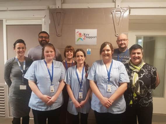 Leigha Edmundson, Mohammed Zafran, Freda Childs,Sean Mitchell, Kelly Livesey with successful work trial job starters Karen Griffiths, Jade Cole and Karen Bradshaw at the Key2Support event