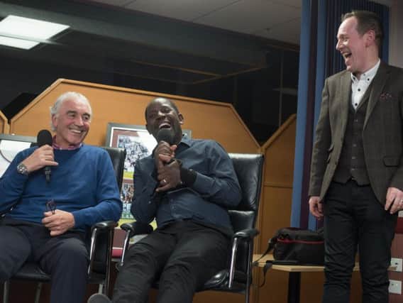 Lenny Johnrose (centre) catches up with former Burnley manager, Stan Ternent (credit: Andy Ford Photographer)