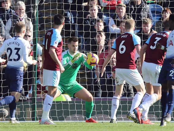 Jack Cork watches on as Tom Heaton gathers the ball against Spurs