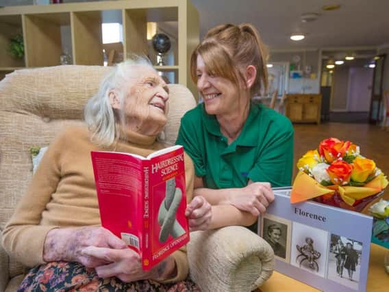 Florence Openshaw with Larchwood Carer Sheila Campbell.