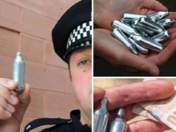 'Laughing gas' canisters like the ones found in a Padiham car park on Sunday.
