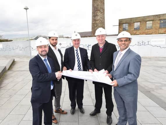 (Left to right) Michael Ahern, UCLan chief operating officer, Coun. Asif Raja, Burnley Council executive member for economy and growth, Tim Webber, chairman and managing director Barnfield Construction, Coun. Mark Townsend, Burnley Council leader and Ebrahim Adia, UCLan provost.