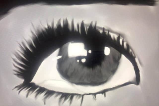 An stunning drawing of an eye by Autumn Charlton who is only 11.