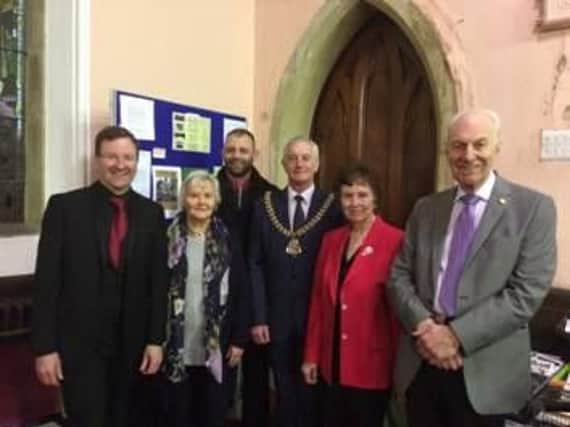 Pictured after the concert are (from left to right) Jeff Borradale Director of the Blackburn People's Choir,  Maureen Brown,  Robert Foreman of the Unitarian Chapel, The Mayor of Burnley Coun. Charlie Briggs, Peggy Green and Barry Brown who are organisers of the concert.
