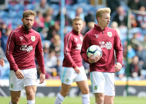 Burnley's Ben Mee (right) and Charlie Taylor during the pre-match warm-up 

Photographer Rich Linley/CameraSport

The Premier League - Saturday 13th April 2019 - Burnley v Cardiff City - Turf Moor - Burnley

World Copyright © 2019 CameraSport. All rights reserved. 43 Linden Ave. Countesthorpe. Leicester. England. LE8 5PG - Tel: +44 (0) 116 277 4147 - admin@camerasport.com - www.camerasport.com