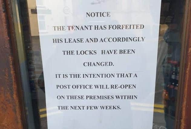 The sign at Padiham Post Office announcing that it will re-open soon.