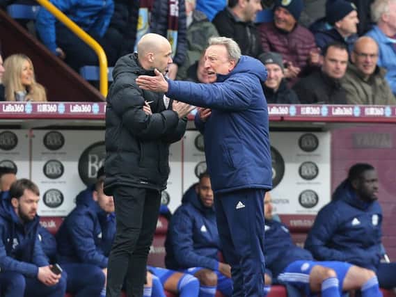 Cardiff City manager Neil Warnock remonstrates angrily with fourth official Anthony Taylor after referee Michael Dean reversed his second half penalty decision