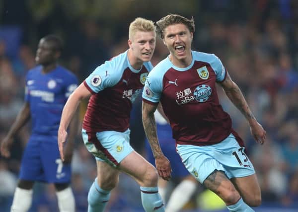 Burnley's Jeff Hendrick celebrates scoring his side's first goal 

Photographer Rob Newell/CameraSport

The Premier League - Chelsea v Burnley - Monday 22nd April 2019 - Stamford Bridge - London

World Copyright © 2019 CameraSport. All rights reserved. 43 Linden Ave. Countesthorpe. Leicester. England. LE8 5PG - Tel: +44 (0) 116 277 4147 - admin@camerasport.com - www.camerasport.com