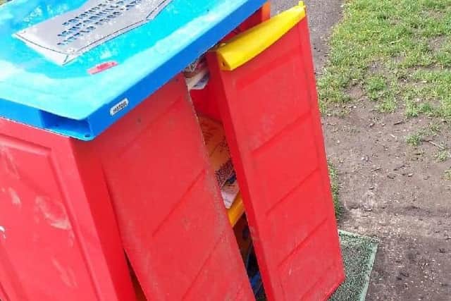 The doors of the little outdoor library in Burnley's Ightenhill Park was broken off by vandals.