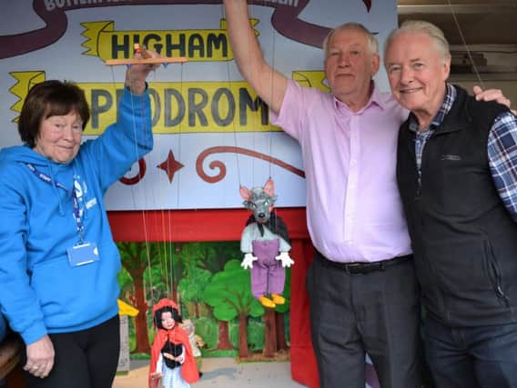 Higham May Fair puppeteers Anne Rawlinson, Jack Heyworth and Terry Butterfield