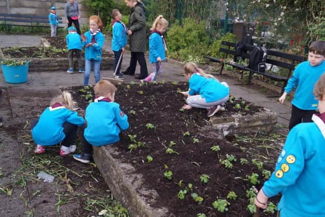 The children hard at work during the bulb planting session