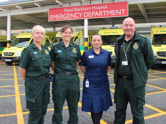 Community Sister Gemma Davies (2nd from right) from the East Lancashire Home First joins NWAS Urgent Care Team members Amanda Fisher, Rebekah Gunn and Simon McCrory