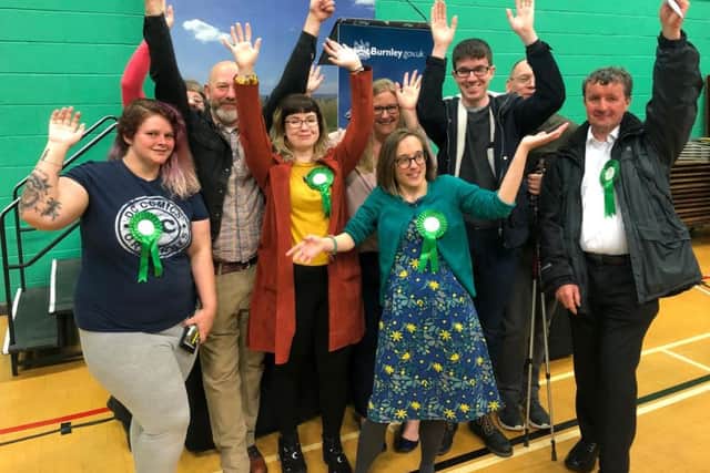 The Green Party celebrate Sarah Hall's win in Trinity.