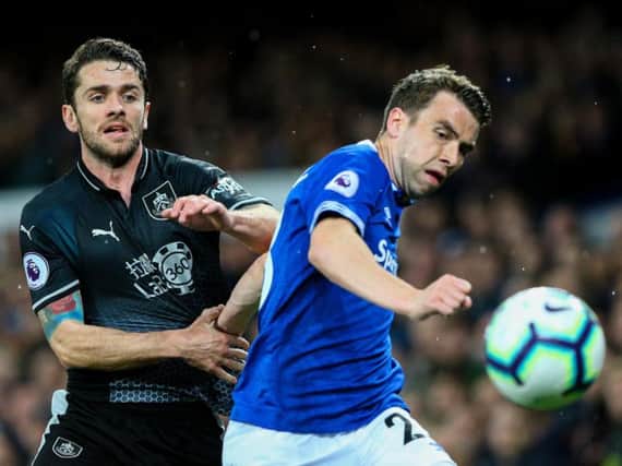 Burnley's Robbie Brady battles with Everton's Seamus Coleman
