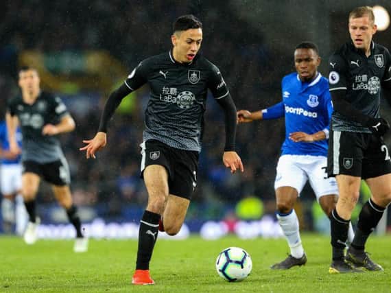Burnley's Dwight McNeil in action against Everton at Goodison Park