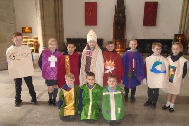 Children from Holy Trinity Primary School in Burnley during their visit to Blackburn Cathedral