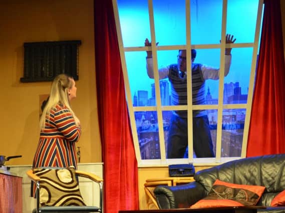 Jess Balderston and Riz Riley are giving Jane Fonda and Robert Redford a run for their money in Colne Dramatic Society's staging of Barefoot in the Park. Photo credit: Gilly Grist. (s)