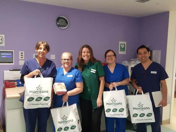Nurses at Burnley General Hospital with their goodie bags from Morrisons.