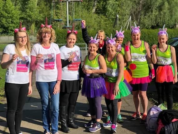 Justine (second from right) with her friends who took part in the 10 for Tia challenge which has raised 2,000 for Derian House children's hospital.