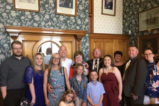 Mayor of Burnley Coun. Anne Kelly with her consort, husband John, and their family.