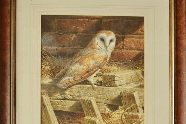 Michael Jackson'ssigned gouache of a barn owl in an interior, dated 1994, is valued at 400-500.
