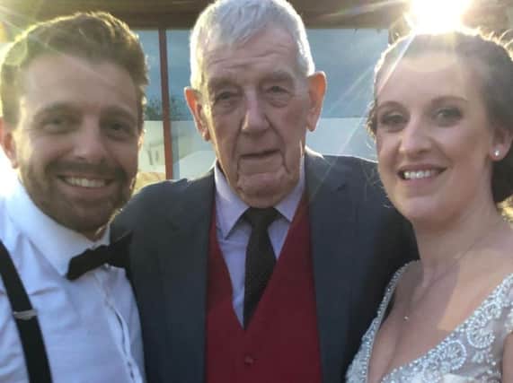 Harry Hodgson (89) travelled over 10,000 miles to surprise his great niece Leanne Bradshaw at her wedding to fiance Greg Wharf.