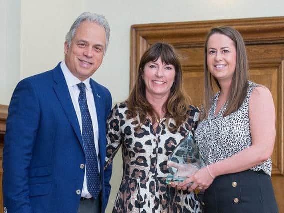 Kira Sutcliffe (right) is pictured with  CQ chair of governors Martin Barrow and the keynote speaker at the event, Lucy Cooke who is an author, producer, director, presenter and zoologist