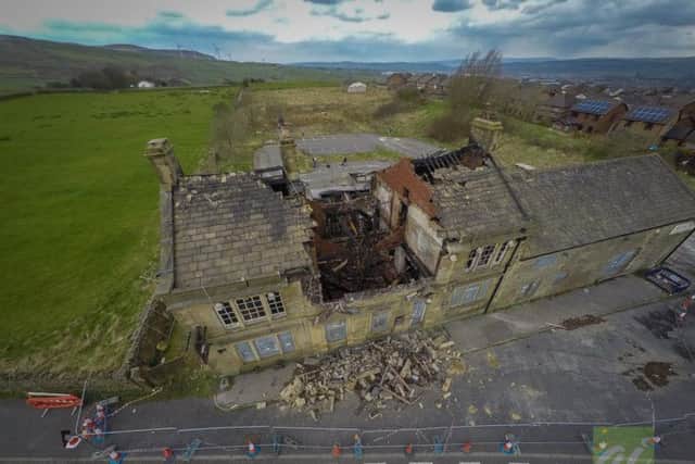 Drone shot of the former Bull and Butcher pub following a devastating fire in 2016