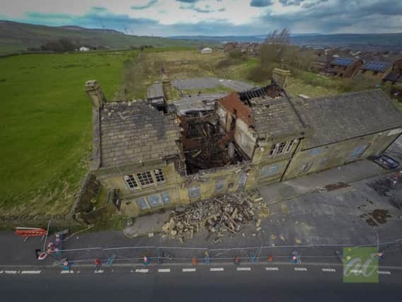 Drone shot of the former Bull and Butcher pub following a devastating fire in 2016