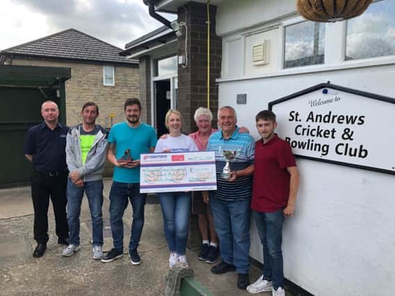 Rosemere Cancer Foundations East Lancs fundraising co-ordinator Louise Grant with, from the left, Anton Sagar, Martin White, Simon Sharples, Ian Ponton, Archie Kernachan and Sam White