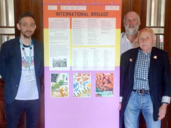 (From left): David Ridehalgh from Burnley Central Library; Chris Keene, treasurer of NE Lancashire TUC; and Charles Jepson of the International Brigades Memorial Trust.