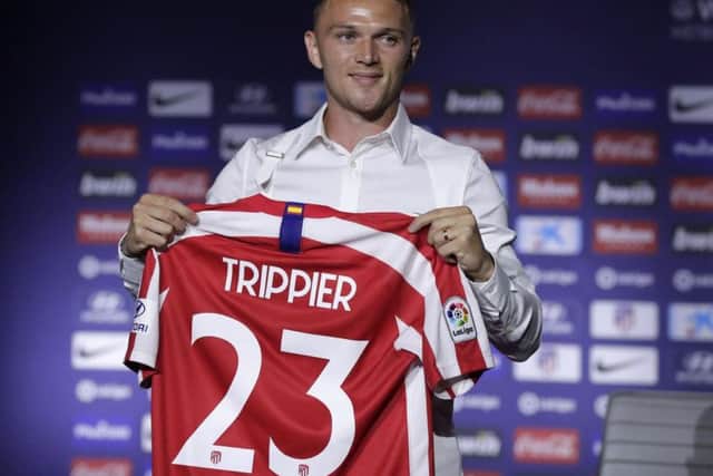 Former Burnley defender, Kieran Trippier, at his presentation as an Atletico Madrid player.