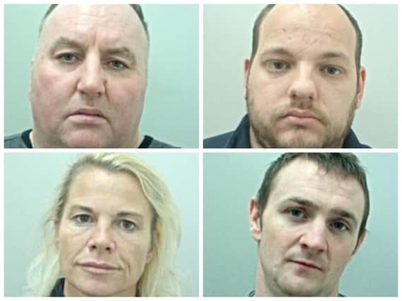 Clockwise: Tommy Smith, Scott Paton, Leonard Perkins, and Mary Smith have been sentenced for their part in a 1 million stolen goods operation (Photos: Lancashire Police)