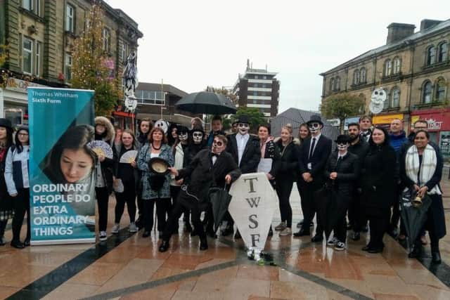 Thomas Whitham students and supporters in Burnley town centre