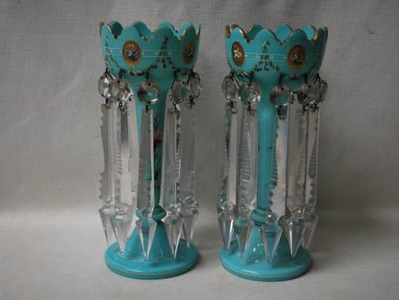 A pair of Victorian turquoise table lustres