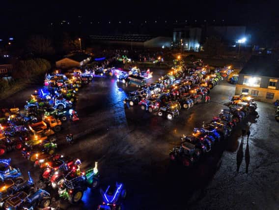 The festively-decorated tractors ready to roll into the Ribble Valley. Photo by Stephen Peter's Aerial Photography