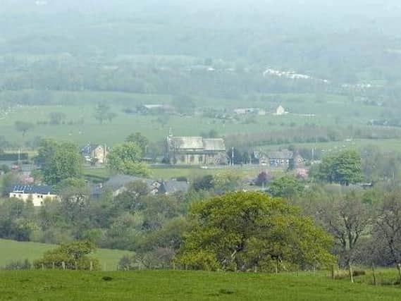 A view from the top of Langho looking down onto Mytton Fold Hotel.