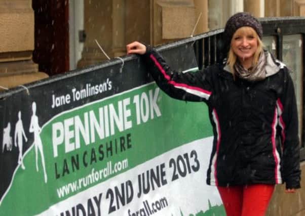 Emmerdale actress, Nicola Wheeler, came into Burnley town centre to promote the Jane Tomlinson 10K event.