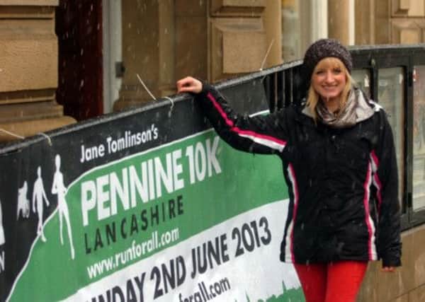 Emmerdale actress, Nicola Wheeler, came into Burnley town centre to promote the Jane Tomlinson 10K event.