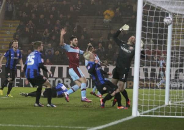 Charlie Austin scores the games first goal.
