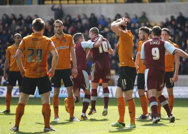 KILLER GOAL: Martin Paterson celebrates scoring Burnleys second goal in the 2-1 win at Wolves on Saturday