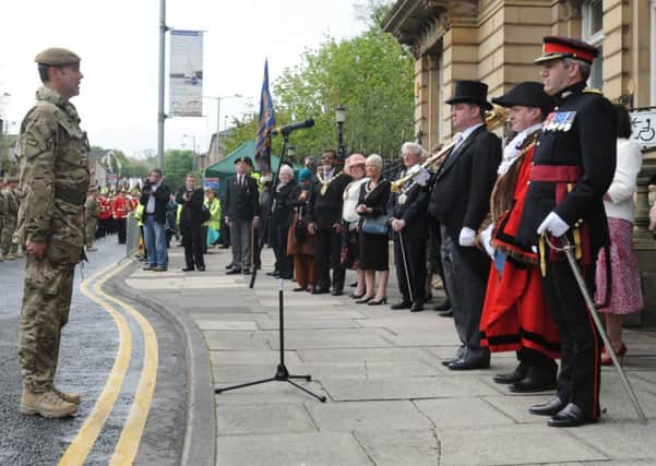 The Mayor of Burnley, Coun. Frank Cant inspects the Duke of Lancaster's regiment on their homecoming parade through Burnley town centre.