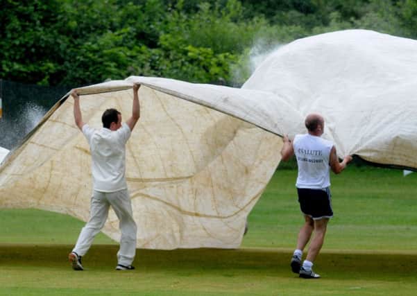 COVER UP: Raincovers on at The Arbouries as Padiham host Salesbury. Photo: Georgie Brewster